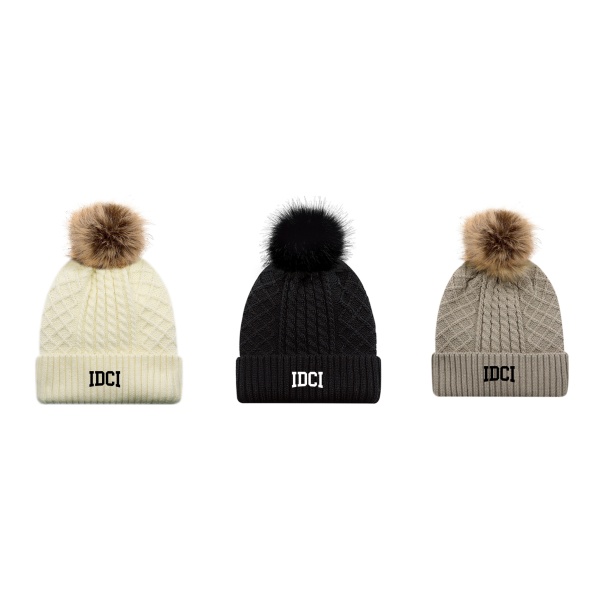 Ladies Satin Lined Fur Pom Toque